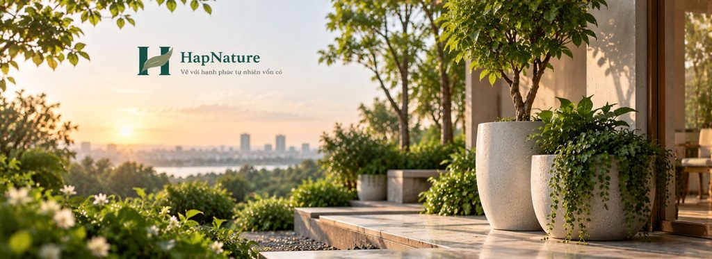 Không gian gần gũi với thiên nhiên, thể hiện tinh thần HapNature – Về với hạnh phúc tự nhiên vốn có.